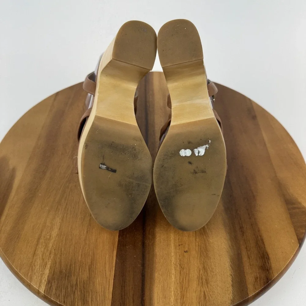 Womens Paige Cayden Brown Leather Platform‎ Ankle Strap Heeled Sandals Size 8 M